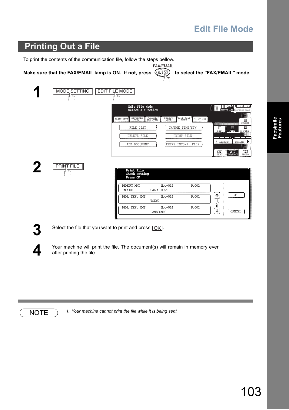 Printing out a file, Edit file mode | Panasonic DP-6010 User Manual | Page 103 / 228