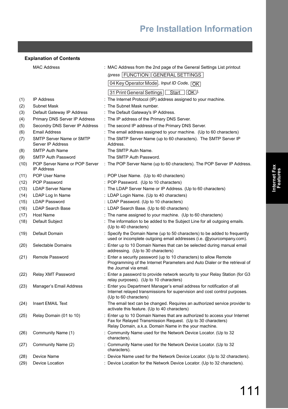 Pre installation information | Panasonic DP-6010 User Manual | Page 111 / 228