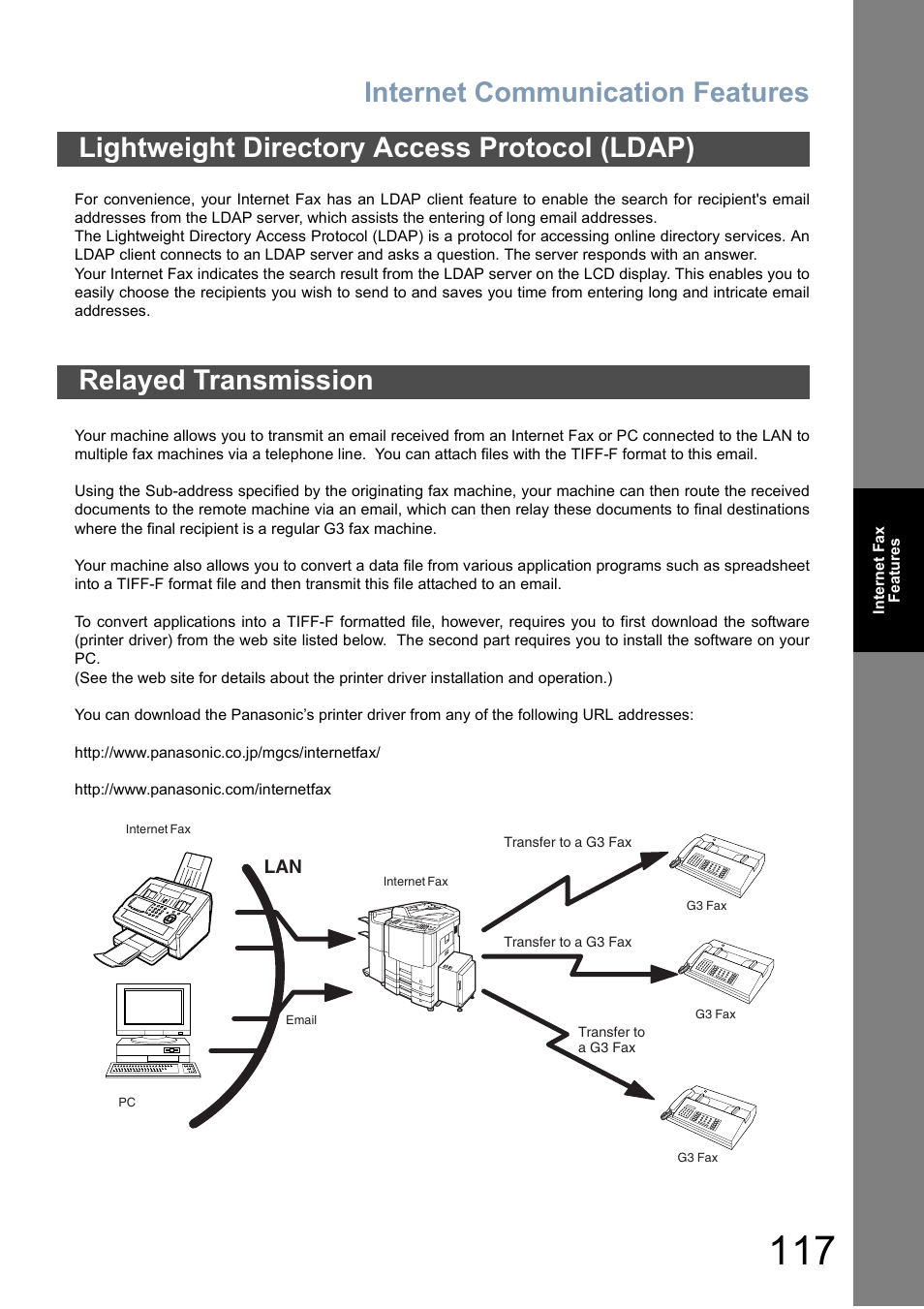 Lightweight directory access protocol (ldap), Relayed transmission, Internet communication features | Panasonic DP-6010 User Manual | Page 117 / 228