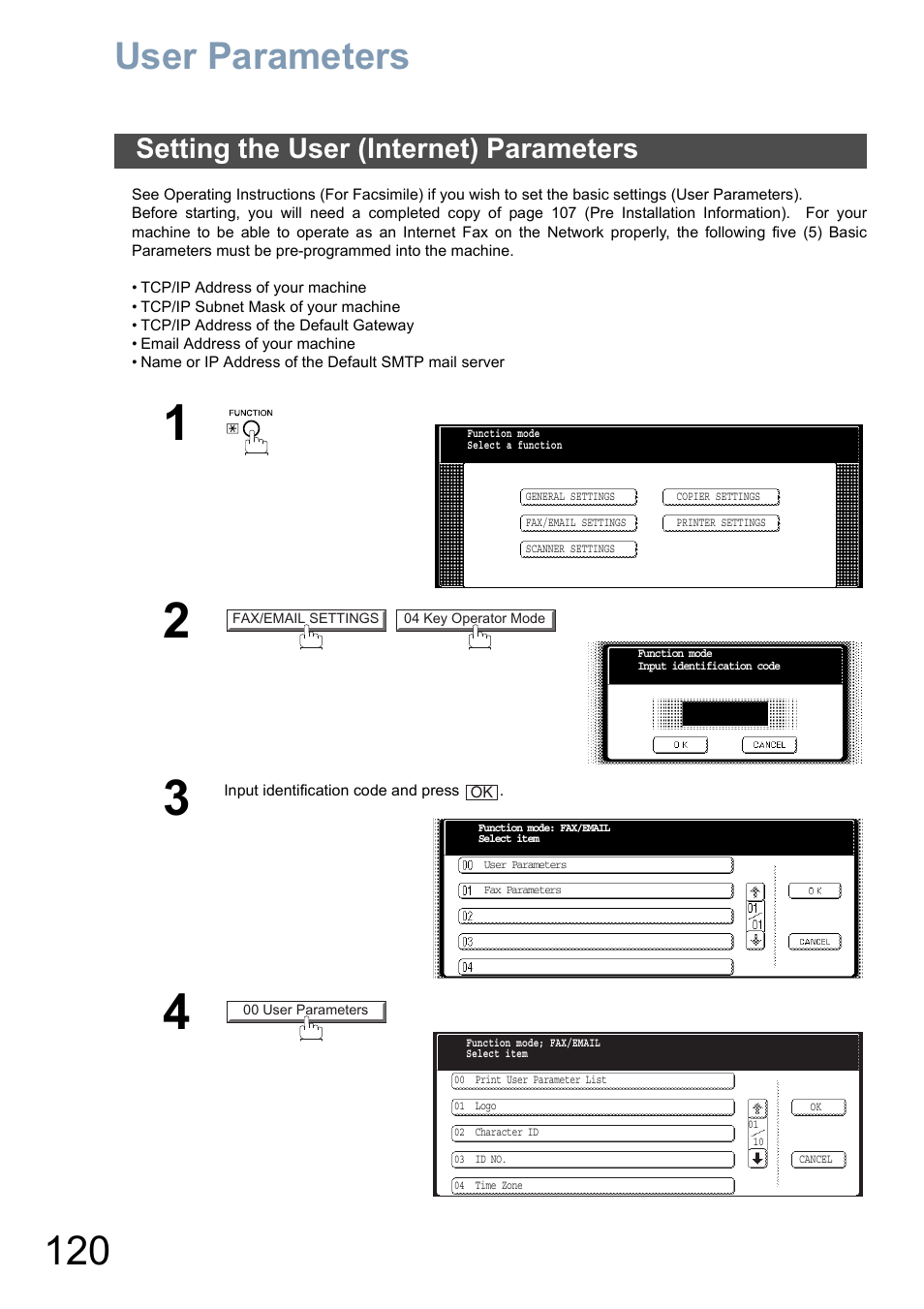 User parameters, Setting the user (internet) parameters | Panasonic DP-6010 User Manual | Page 120 / 228