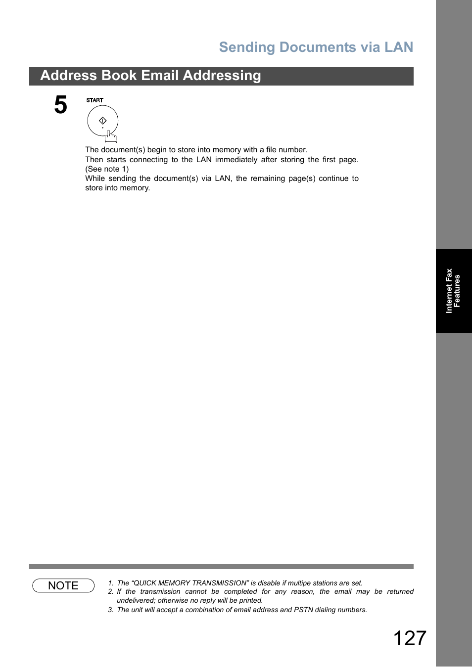 Sending documents via lan, Address book email addressing | Panasonic DP-6010 User Manual | Page 127 / 228