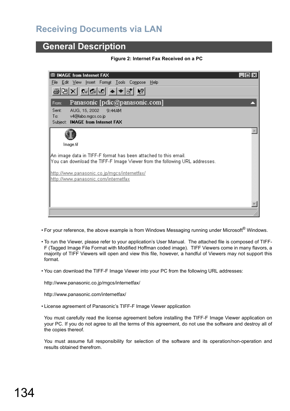 Receiving documents via lan, General description | Panasonic DP-6010 User Manual | Page 134 / 228
