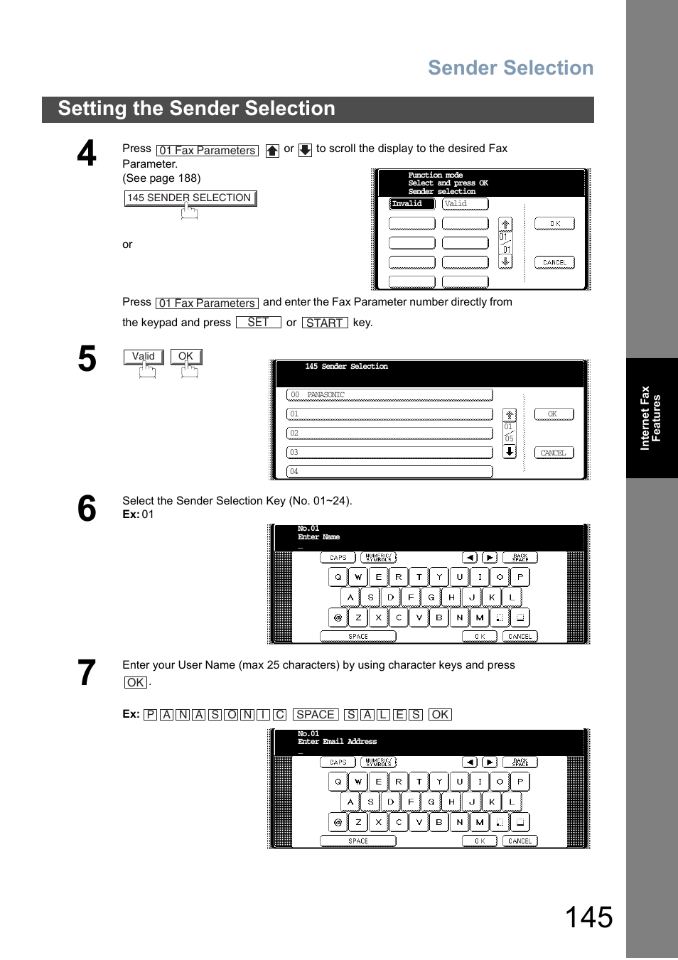 Sender selection, Setting the sender selection | Panasonic DP-6010 User Manual | Page 145 / 228