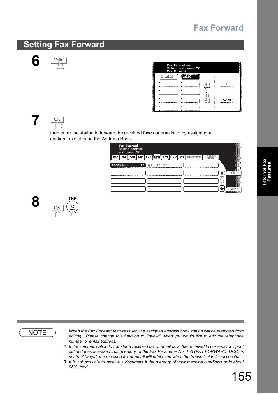 Fax forward, Setting fax forward | Panasonic DP-6010 User Manual | Page 155 / 228