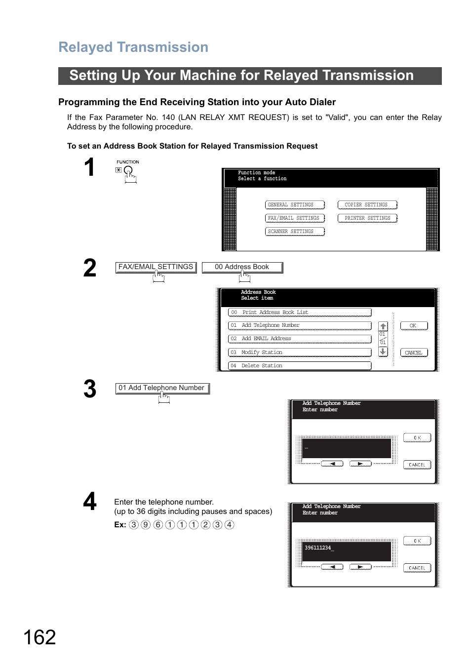 Setting up your machine for relayed transmission, Relayed transmission | Panasonic DP-6010 User Manual | Page 162 / 228