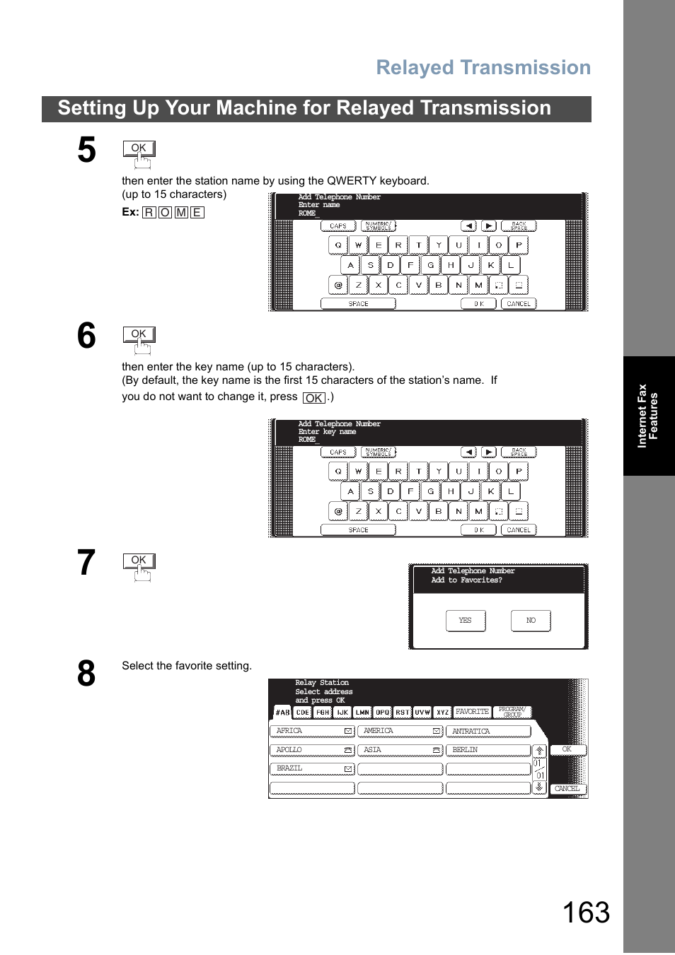 Relayed transmission, Setting up your machine for relayed transmission | Panasonic DP-6010 User Manual | Page 163 / 228