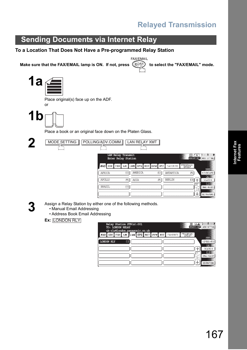 Relayed transmission, Sending documents via internet relay | Panasonic DP-6010 User Manual | Page 167 / 228