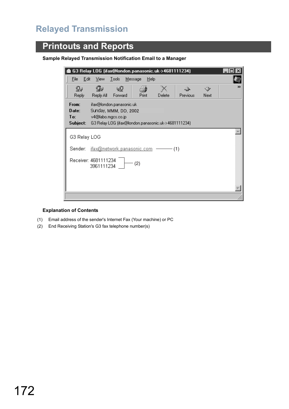 Relayed transmission, Printouts and reports | Panasonic DP-6010 User Manual | Page 172 / 228