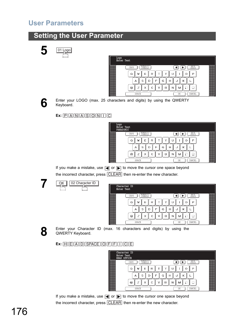 User parameters, Setting the user parameter | Panasonic DP-6010 User Manual | Page 176 / 228