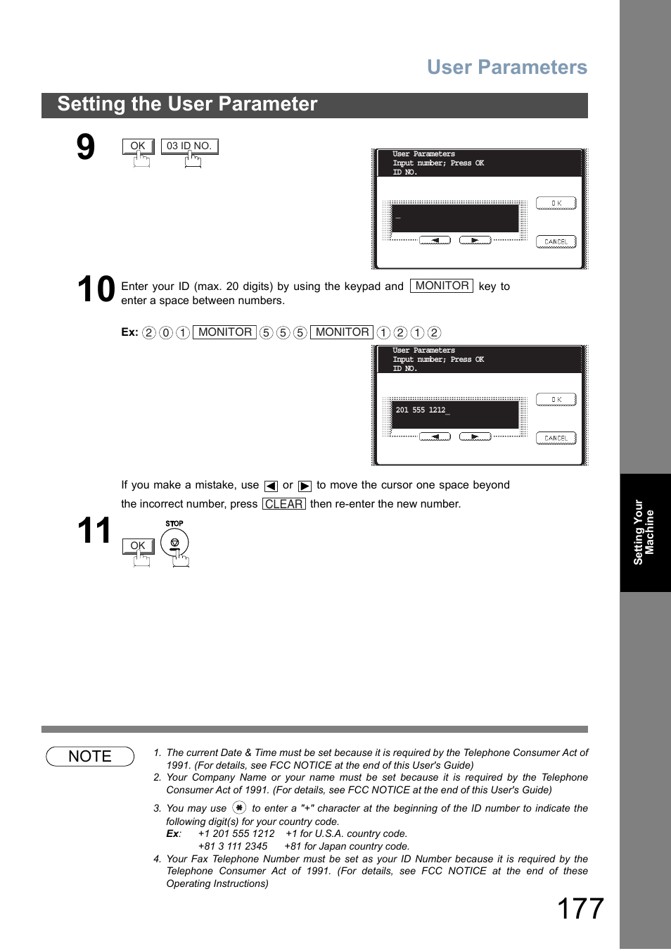 User parameters, Setting the user parameter | Panasonic DP-6010 User Manual | Page 177 / 228