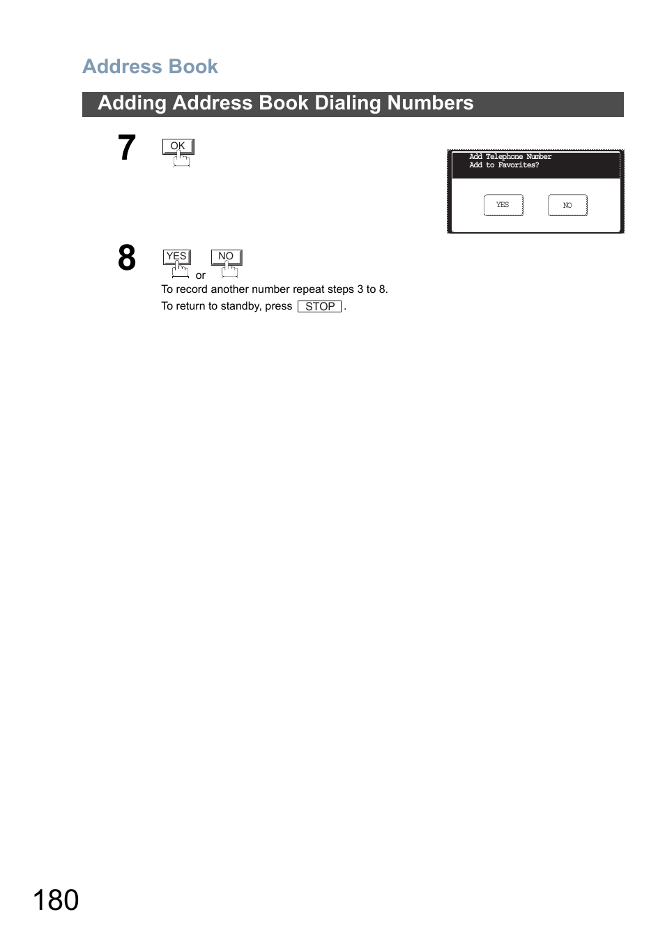 Address book, Adding address book dialing numbers | Panasonic DP-6010 User Manual | Page 180 / 228