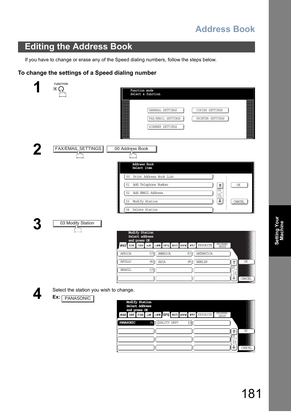 Editing the address book, Address book | Panasonic DP-6010 User Manual | Page 181 / 228