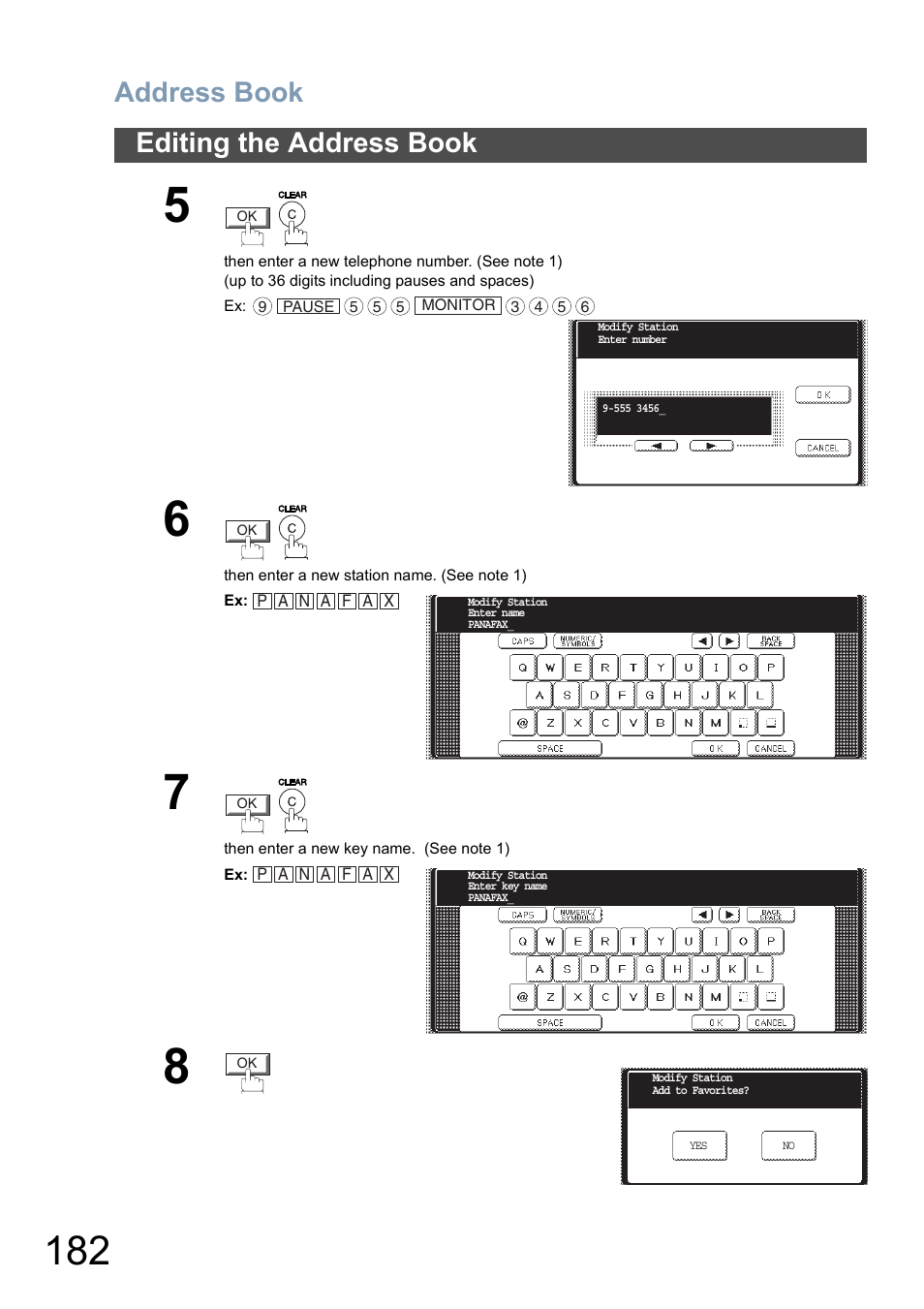 Address book, Editing the address book | Panasonic DP-6010 User Manual | Page 182 / 228