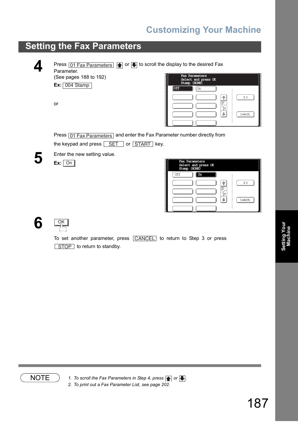 Customizing your machine, Setting the fax parameters | Panasonic DP-6010 User Manual | Page 187 / 228