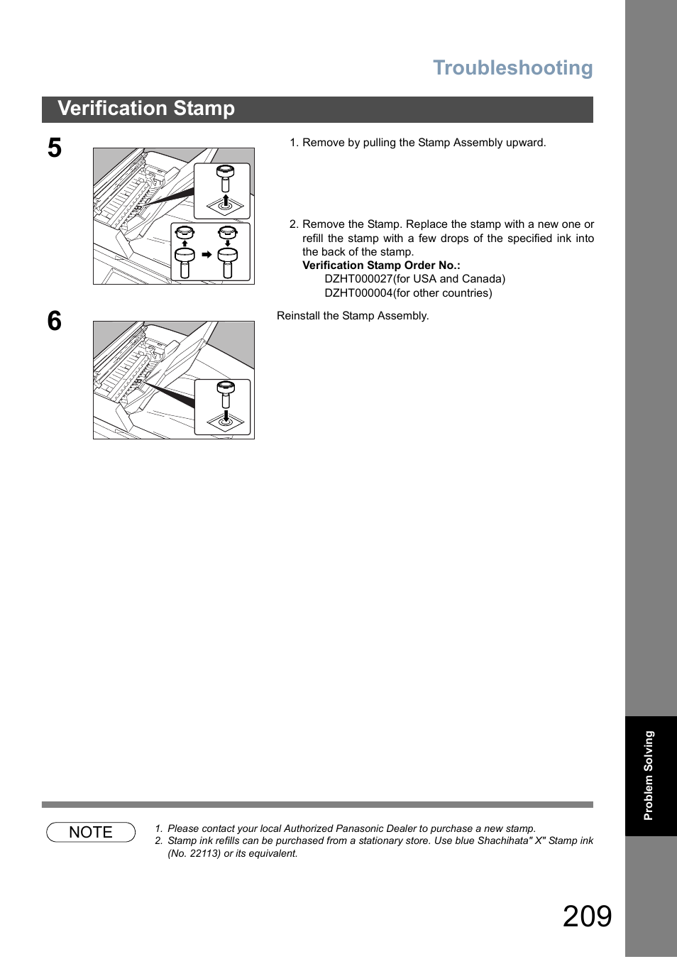 Troubleshooting, Verification stamp | Panasonic DP-6010 User Manual | Page 209 / 228