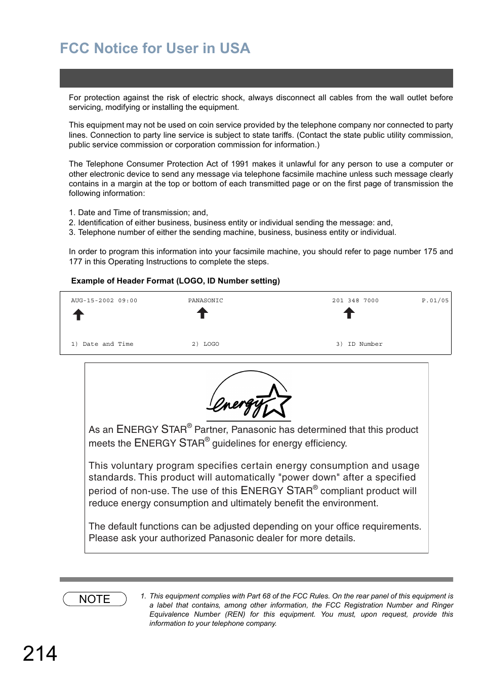 Fcc notice for user in usa | Panasonic DP-6010 User Manual | Page 214 / 228