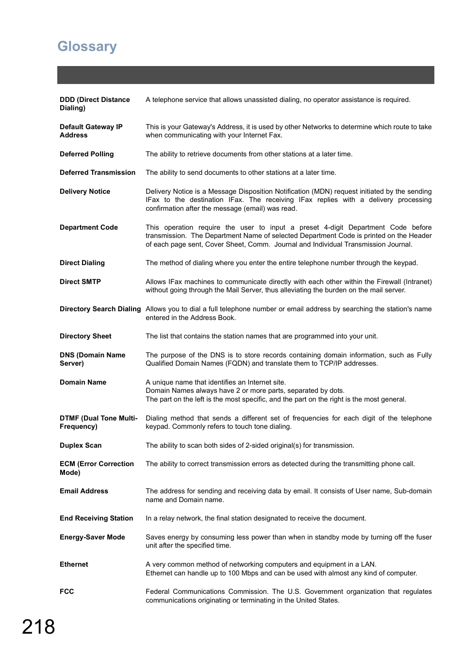 Glossary | Panasonic DP-6010 User Manual | Page 218 / 228