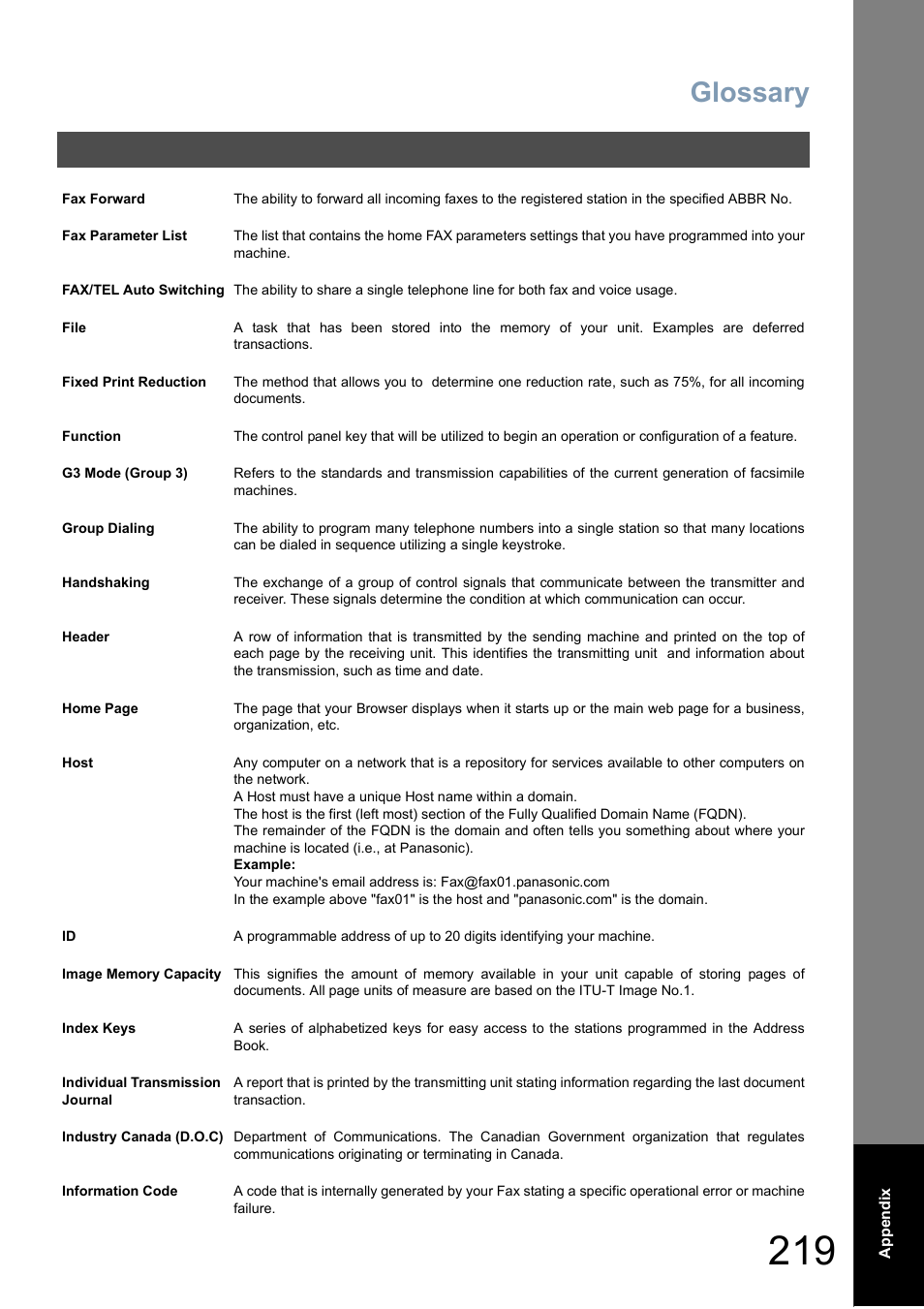 Glossary | Panasonic DP-6010 User Manual | Page 219 / 228