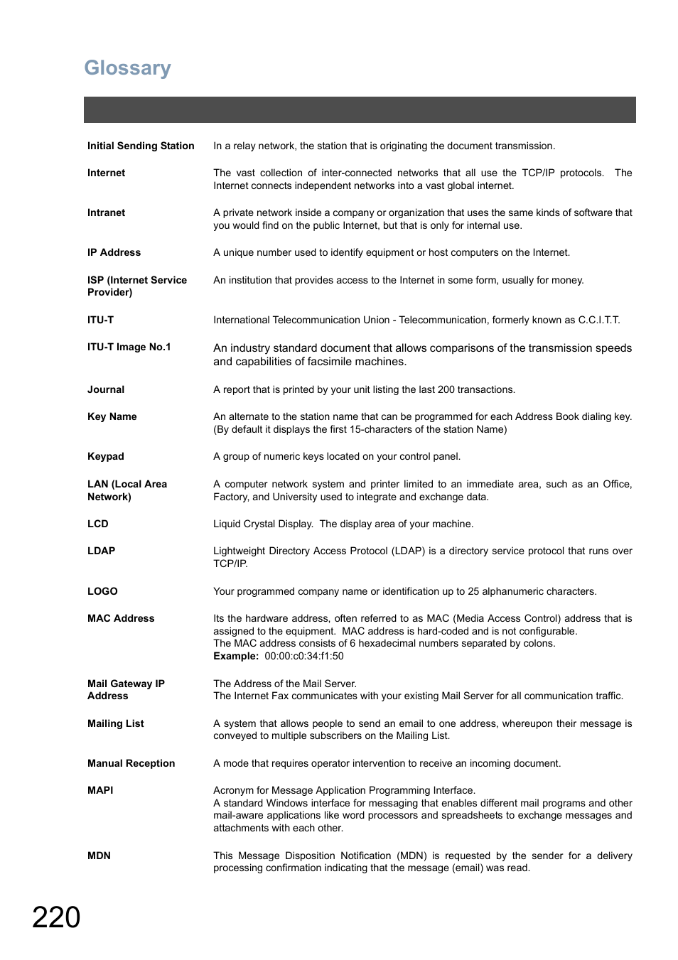 Glossary | Panasonic DP-6010 User Manual | Page 220 / 228