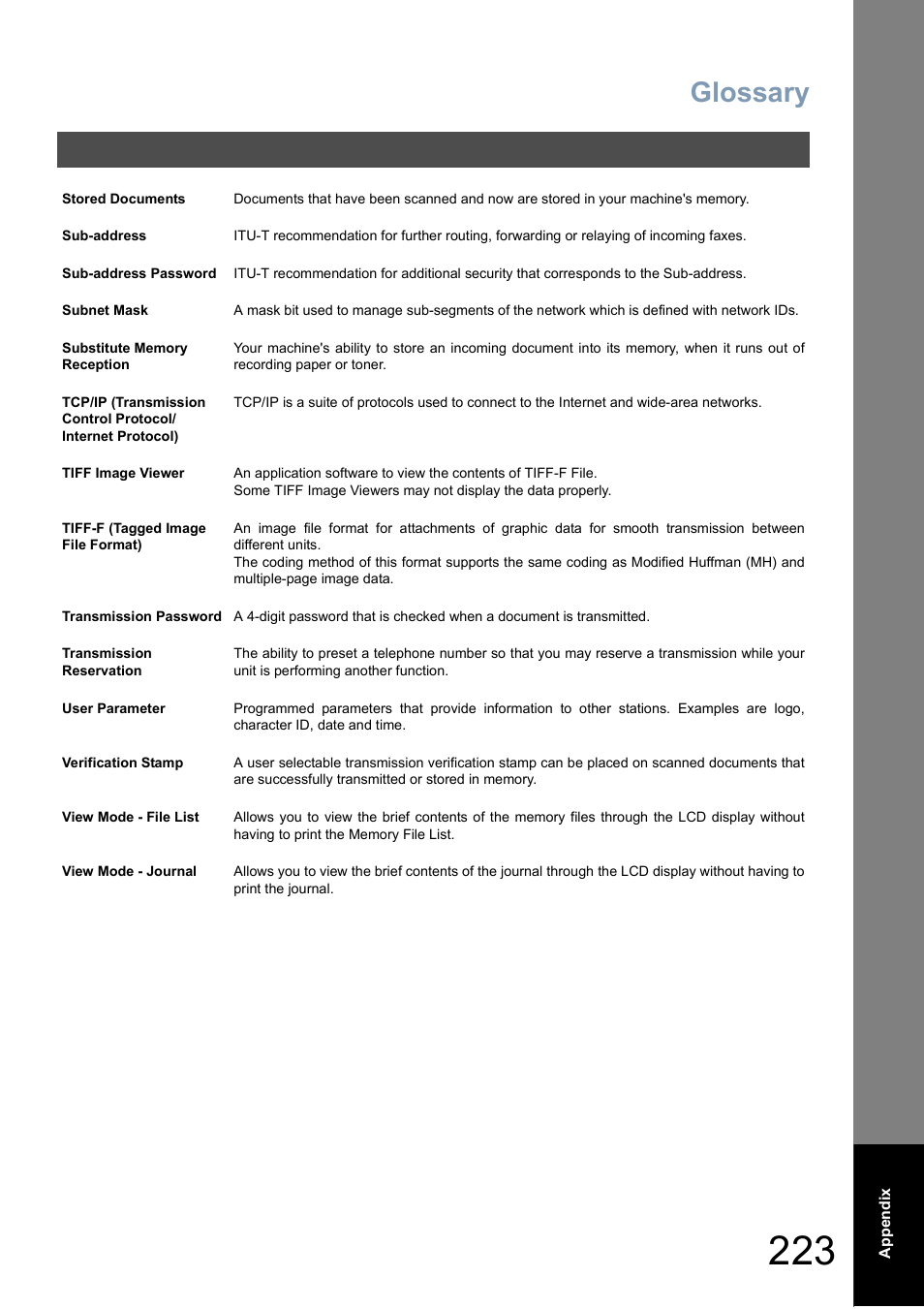 Glossary | Panasonic DP-6010 User Manual | Page 223 / 228