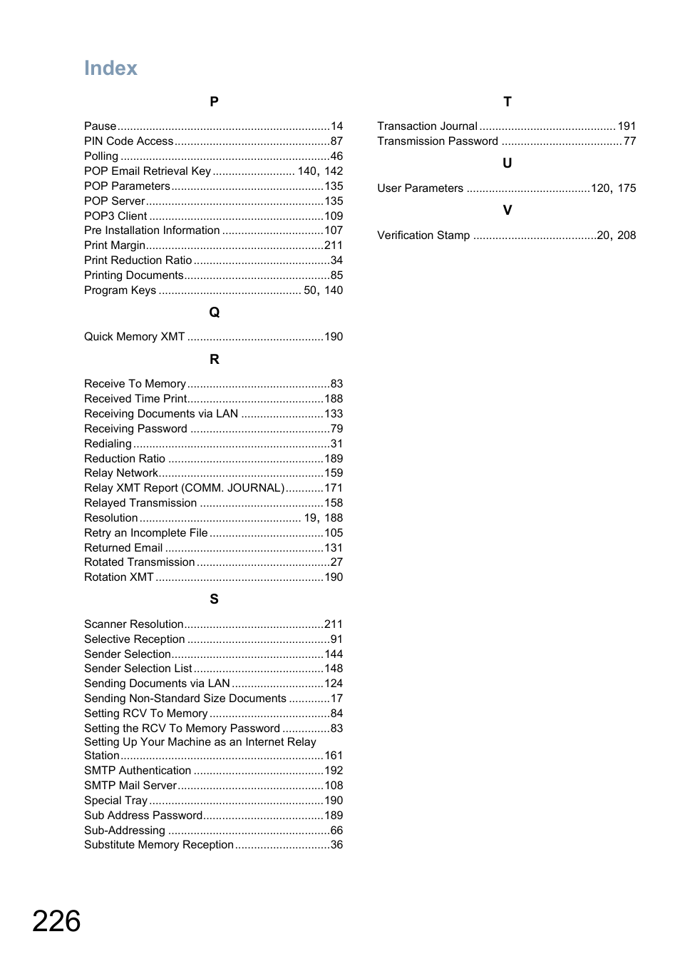 Index | Panasonic DP-6010 User Manual | Page 226 / 228