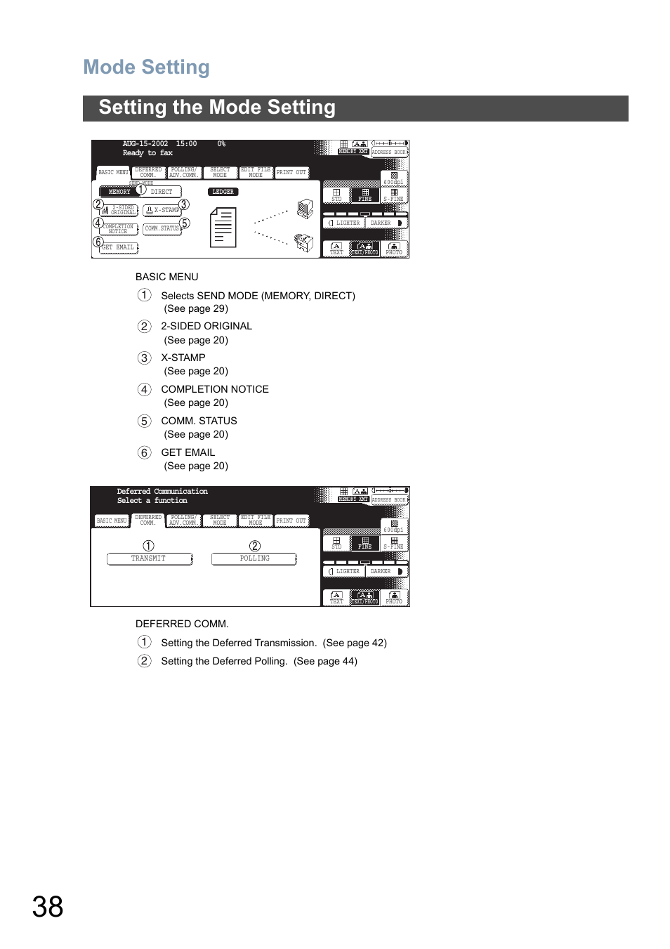 Mode setting, Setting the mode setting | Panasonic DP-6010 User Manual | Page 38 / 228