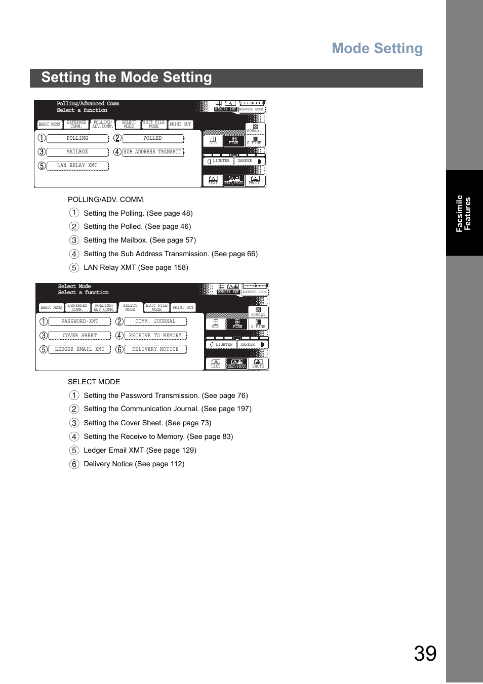 Mode setting, Setting the mode setting | Panasonic DP-6010 User Manual | Page 39 / 228