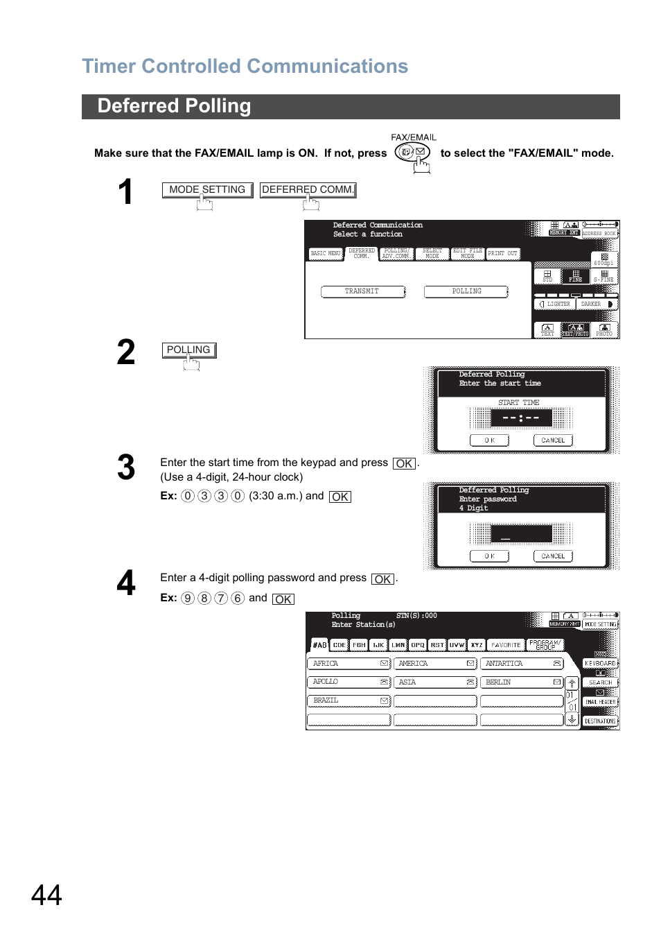Deferred polling, Timer controlled communications | Panasonic DP-6010 User Manual | Page 44 / 228