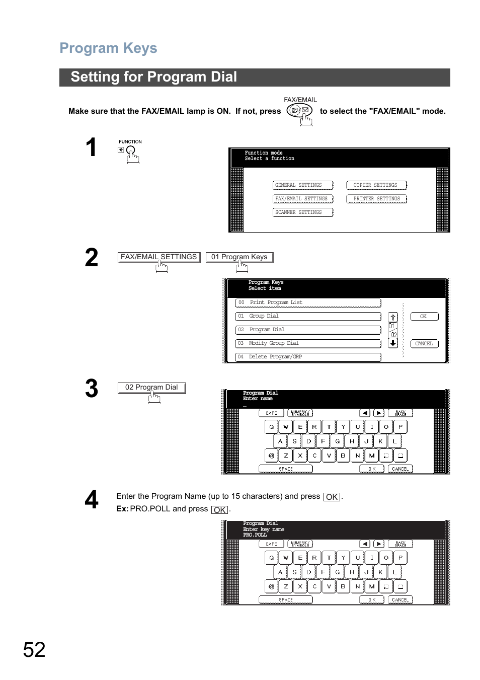 Setting for program dial, Program keys | Panasonic DP-6010 User Manual | Page 52 / 228
