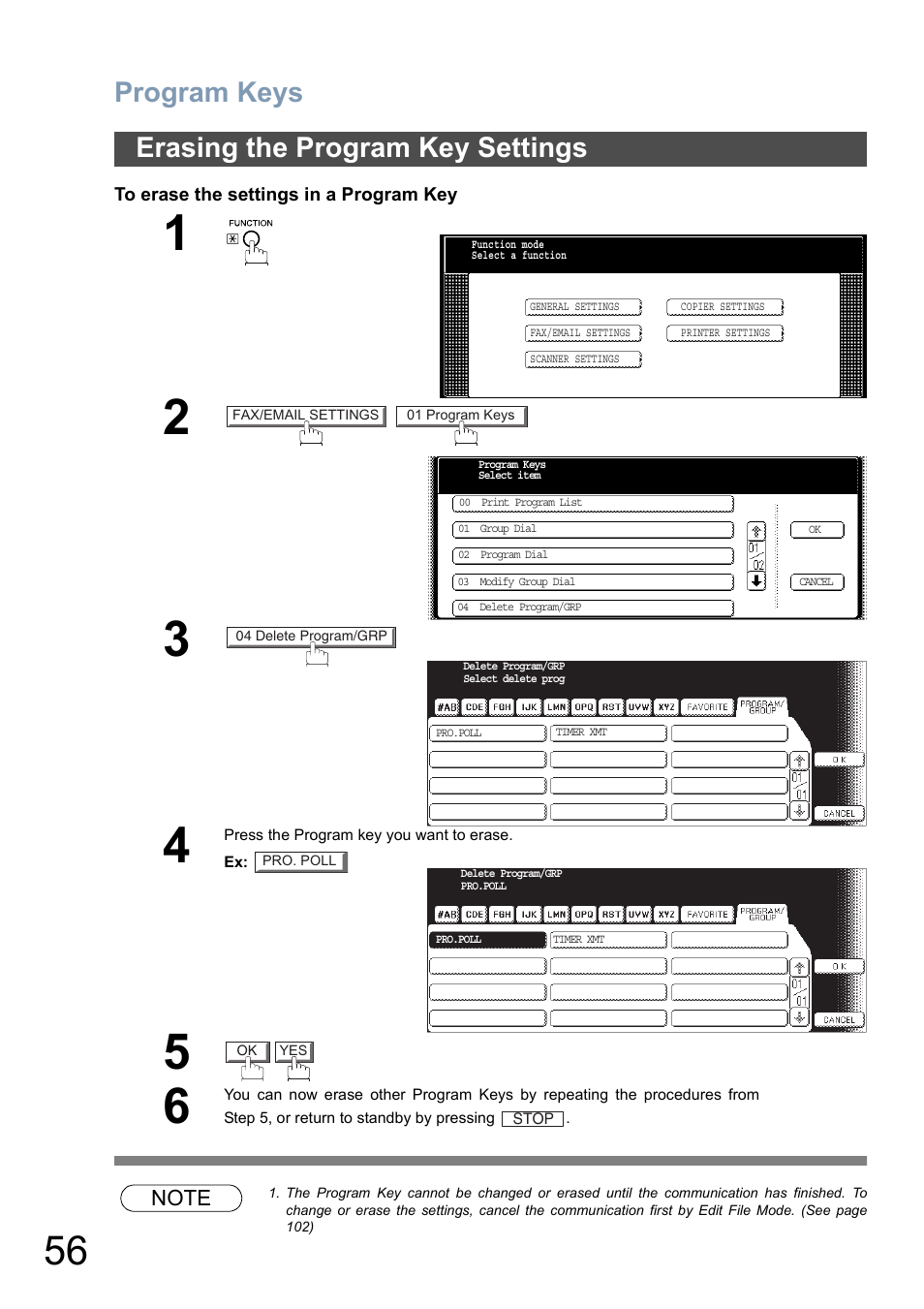 Erasing the program key settings, Program keys | Panasonic DP-6010 User Manual | Page 56 / 228