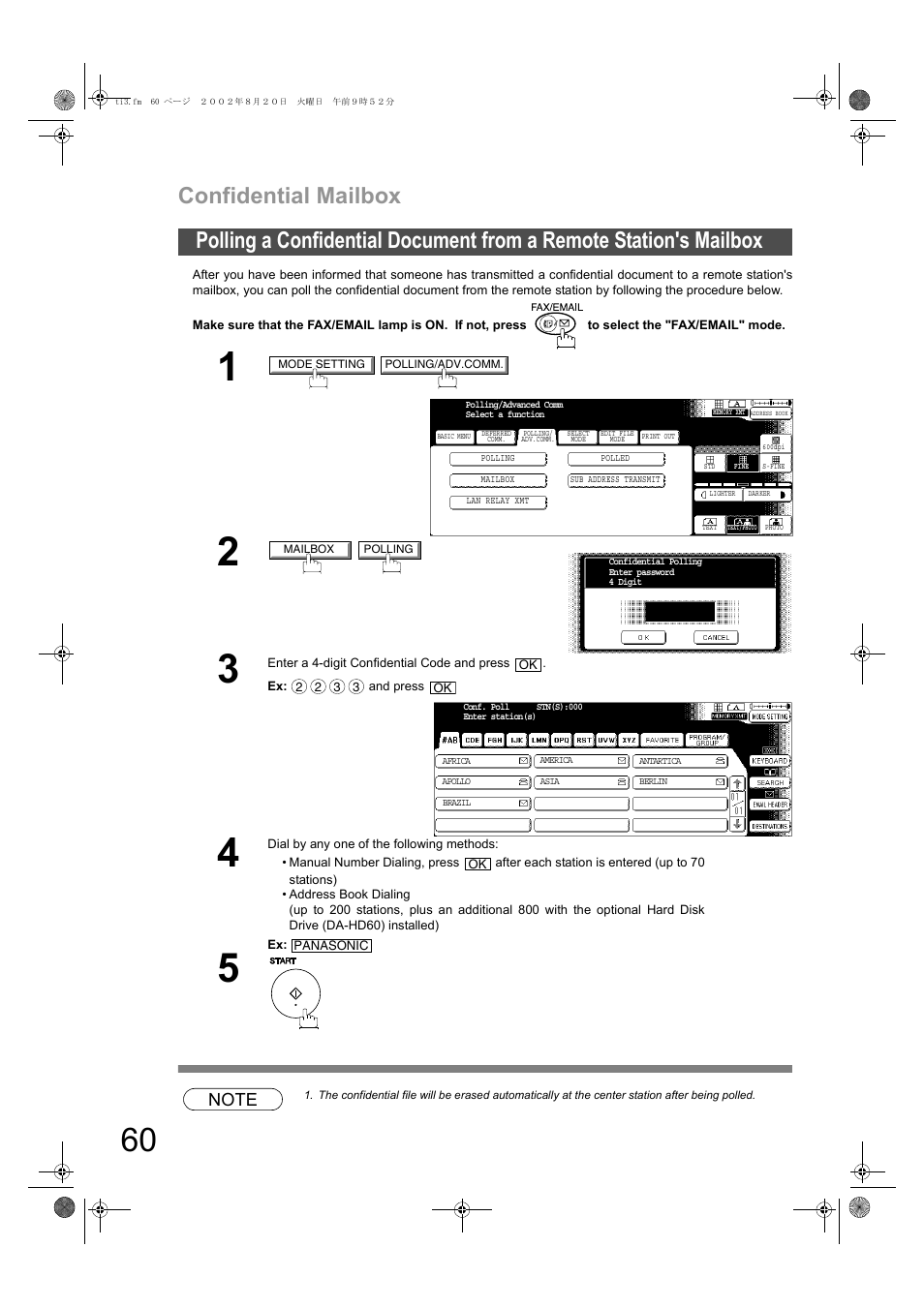 Confidential mailbox | Panasonic DP-6010 User Manual | Page 60 / 228