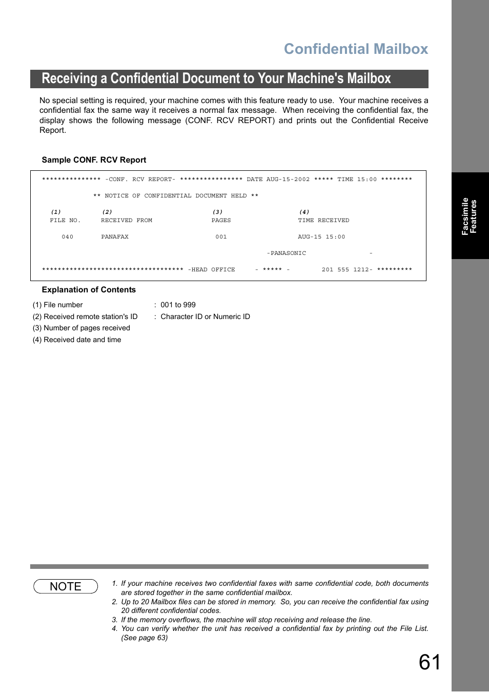 Confidential mailbox | Panasonic DP-6010 User Manual | Page 61 / 228