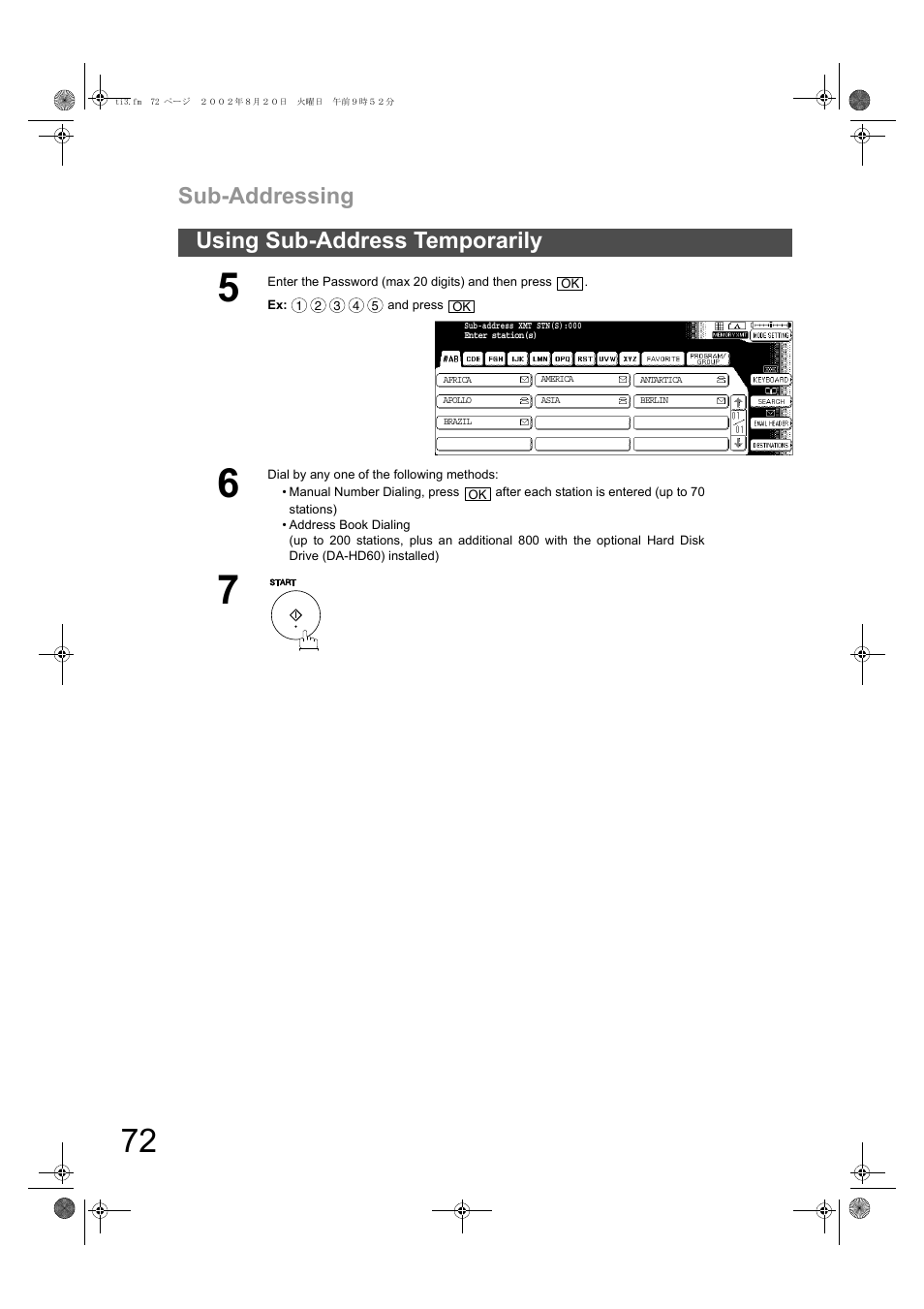 Sub-addressing, Using sub-address temporarily | Panasonic DP-6010 User Manual | Page 72 / 228