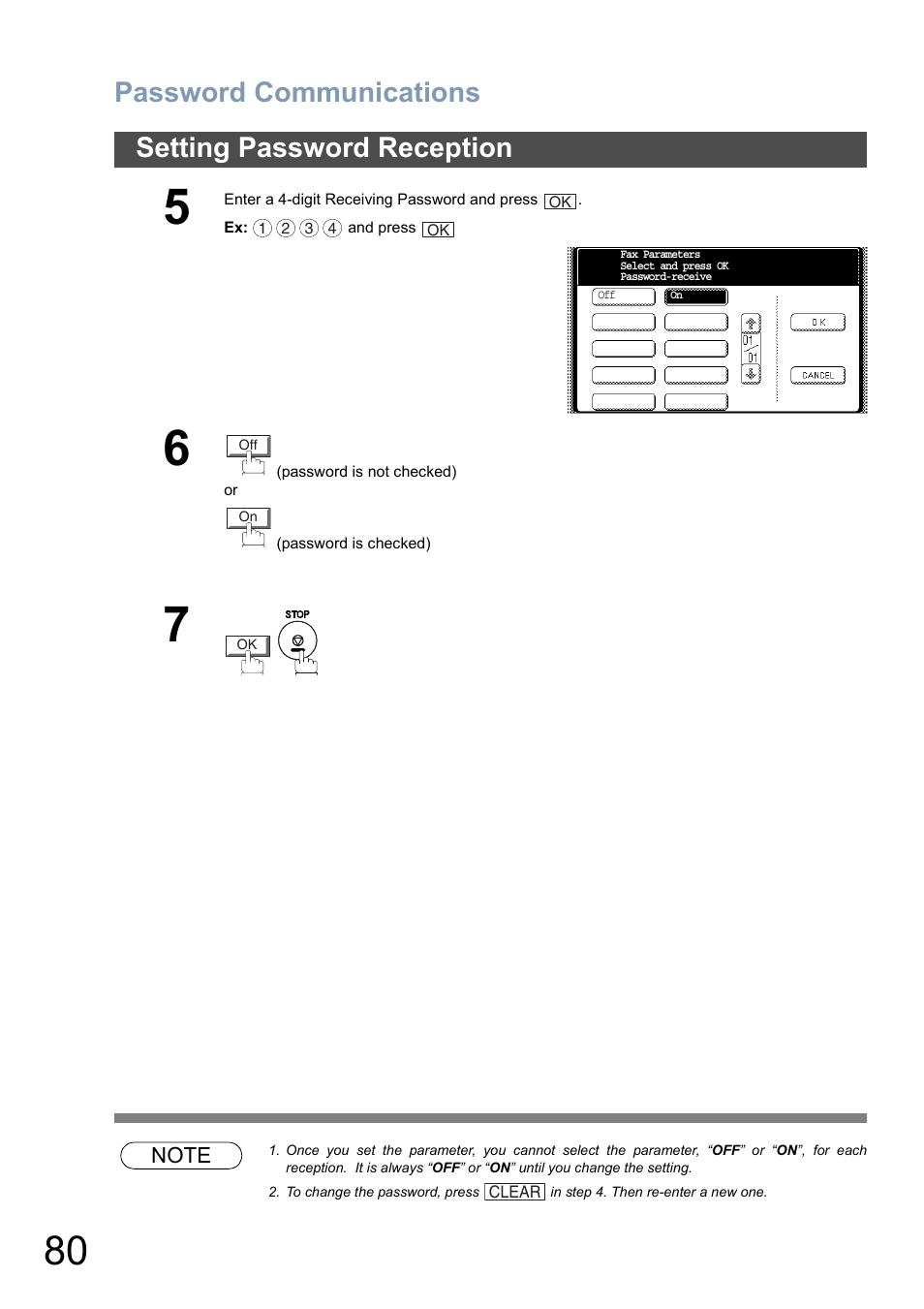 Password communications, Setting password reception | Panasonic DP-6010 User Manual | Page 80 / 228