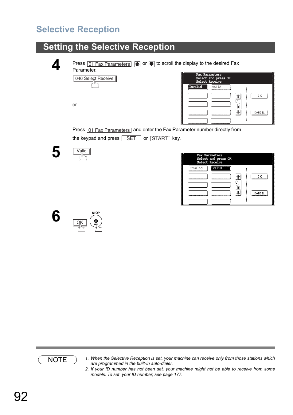 Selective reception, Setting the selective reception | Panasonic DP-6010 User Manual | Page 92 / 228
