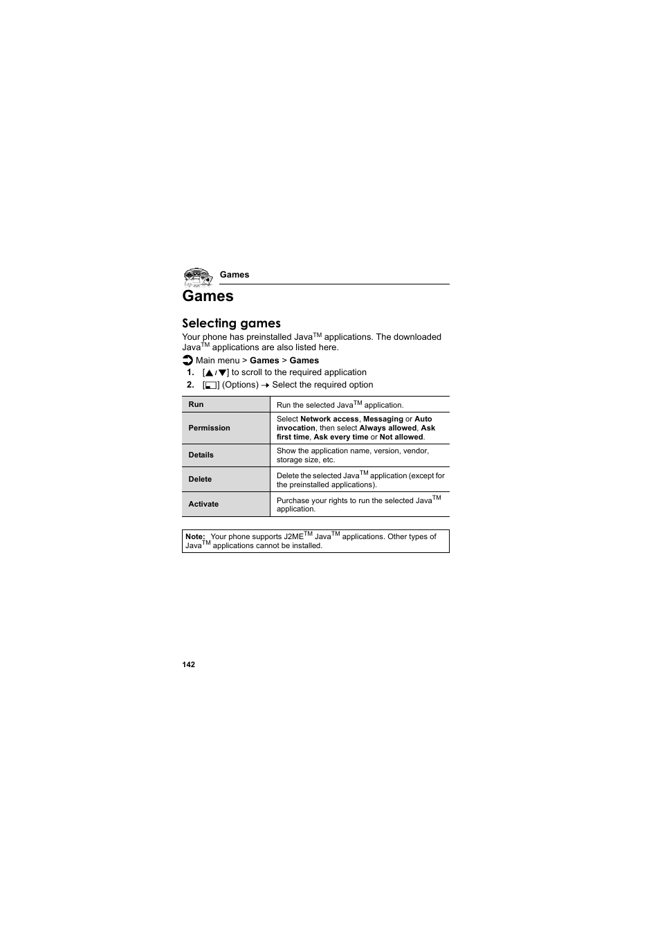 Games, Selecting games | Panasonic EB-VS2  EN User Manual | Page 145 / 170