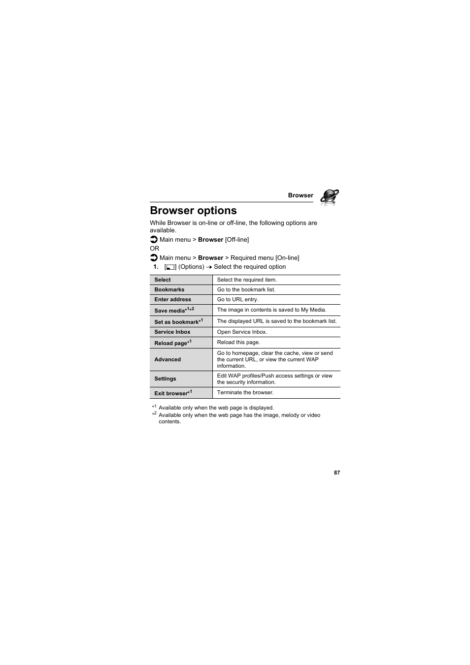 Browser options | Panasonic EB-VS2  EN User Manual | Page 90 / 170