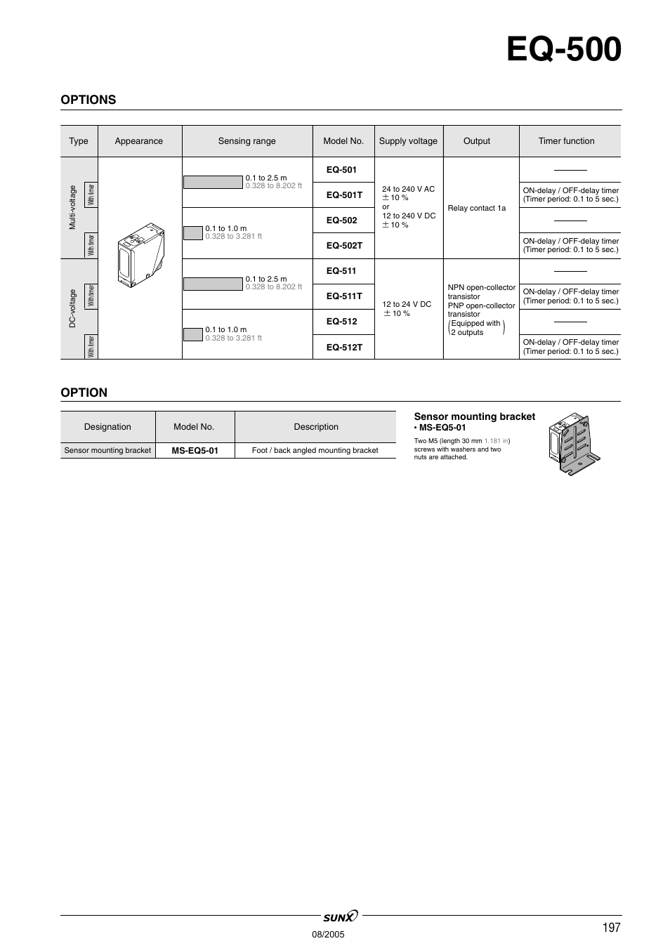 Eq-500, Options, Option | Panasonic EQ-500 Series User Manual | Page 4 / 10