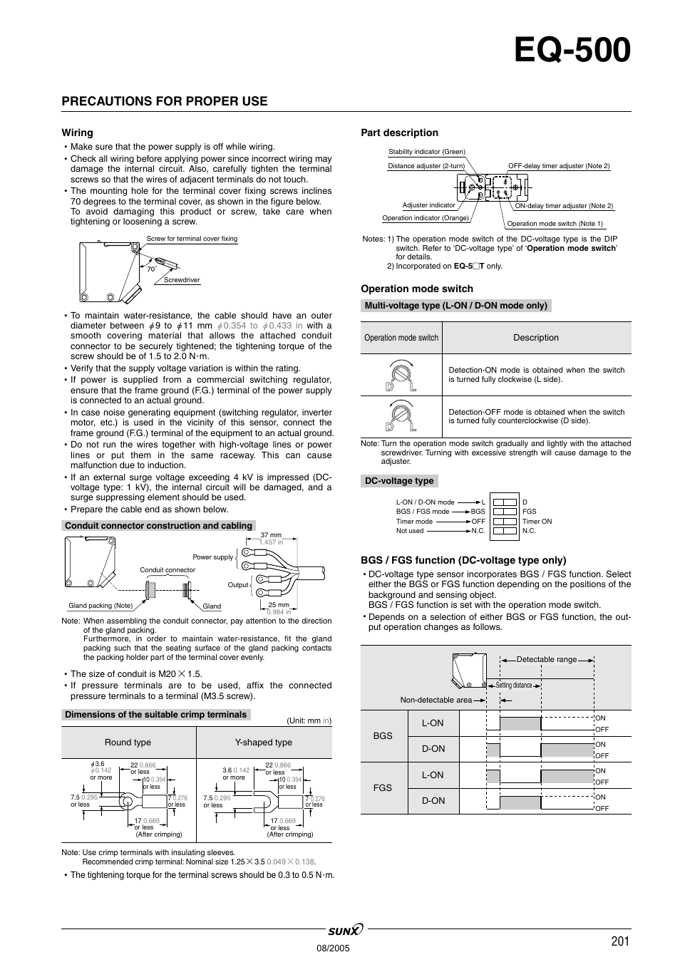 Eq-500, Precautions for proper use | Panasonic EQ-500 Series User Manual | Page 8 / 10