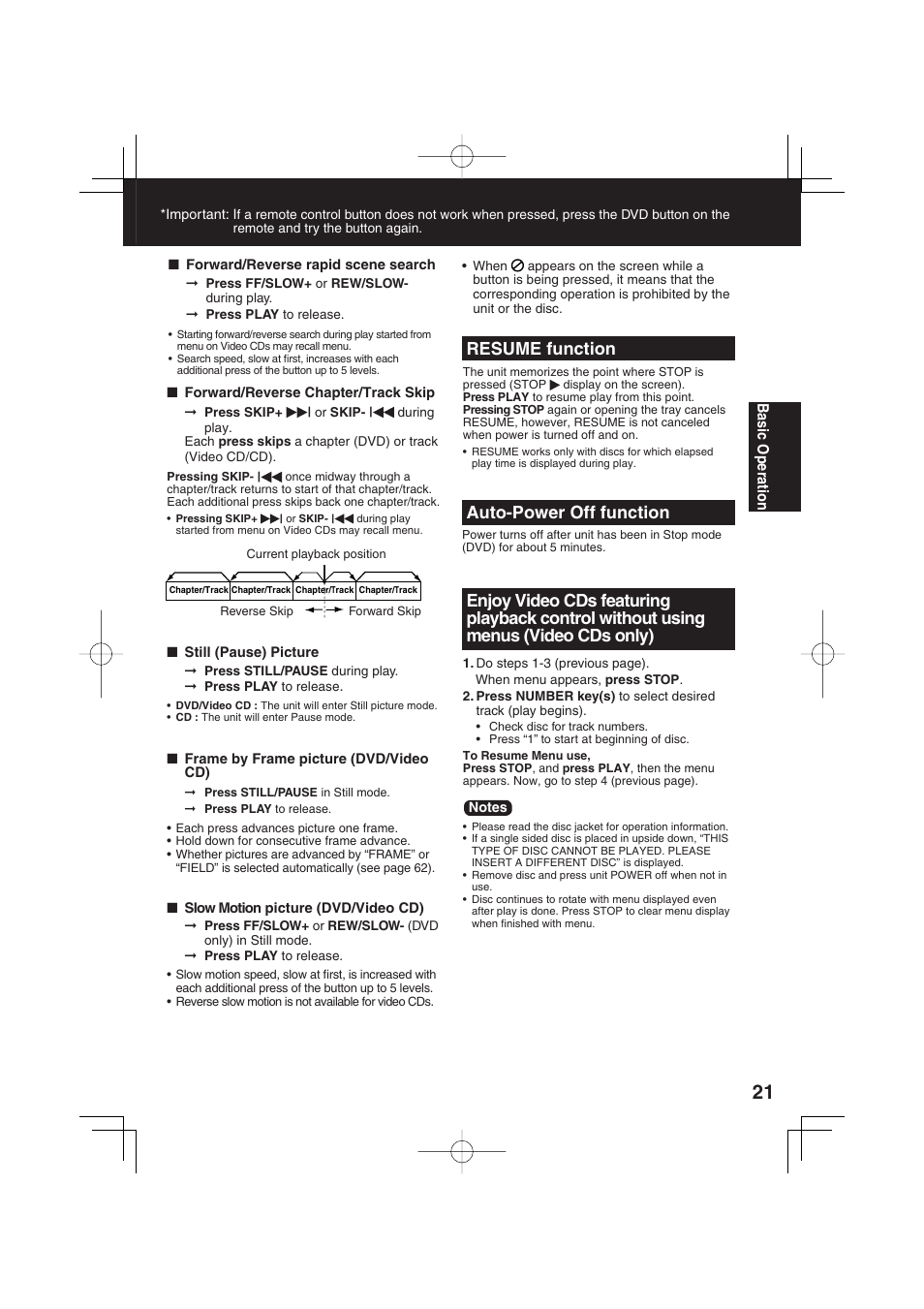 Resume function, Auto-power off function | Panasonic PV-DF2703 User Manual | Page 21 / 80