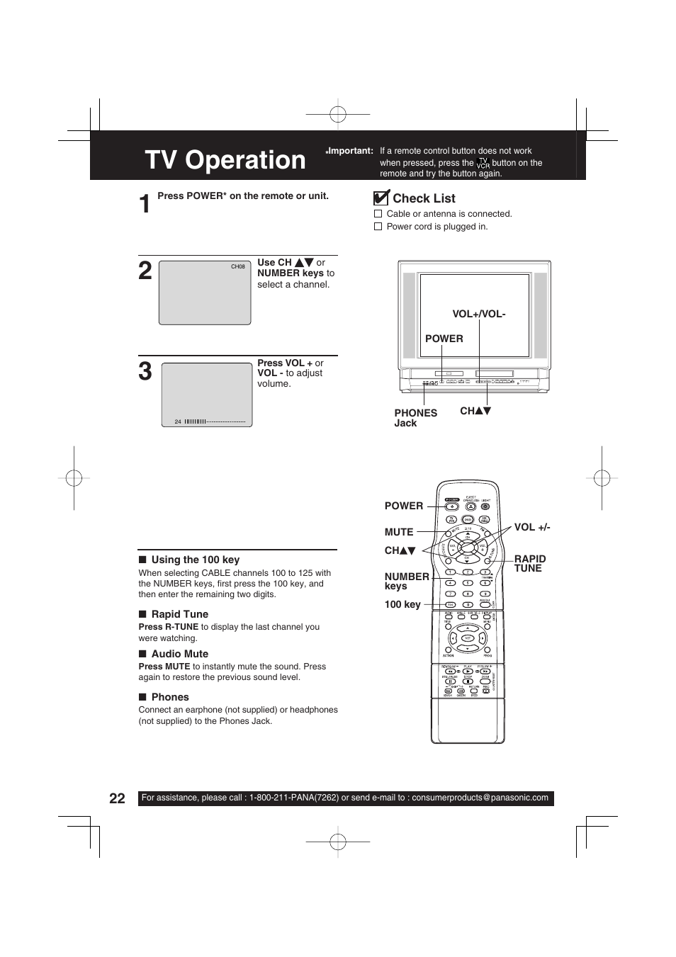 Tv operation, Tv operation 1 | Panasonic PV-DF2703 User Manual | Page 22 / 80