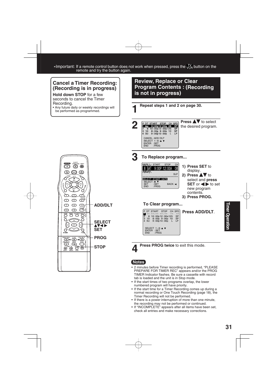 Timer operation | Panasonic PV-DF2703 User Manual | Page 31 / 80