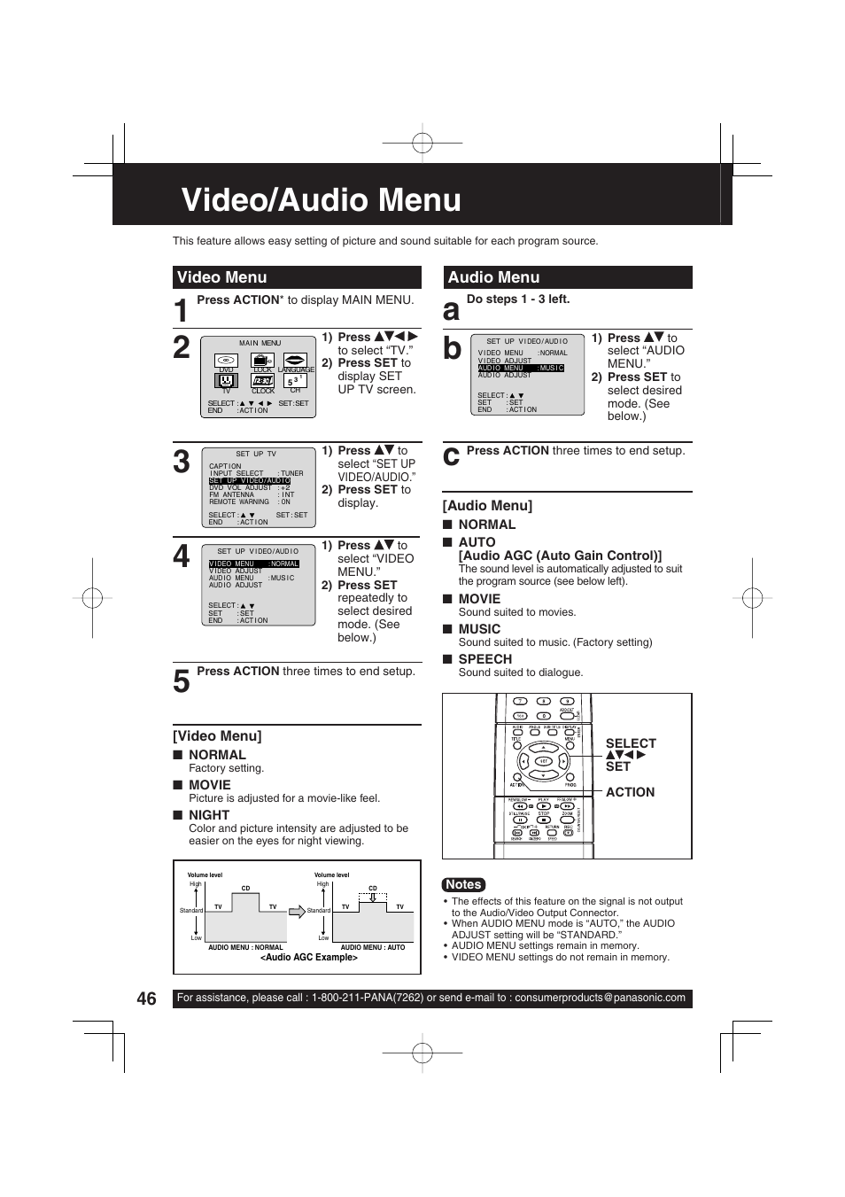 Video/audio menu, Audio menu video menu | Panasonic PV-DF2703 User Manual | Page 46 / 80