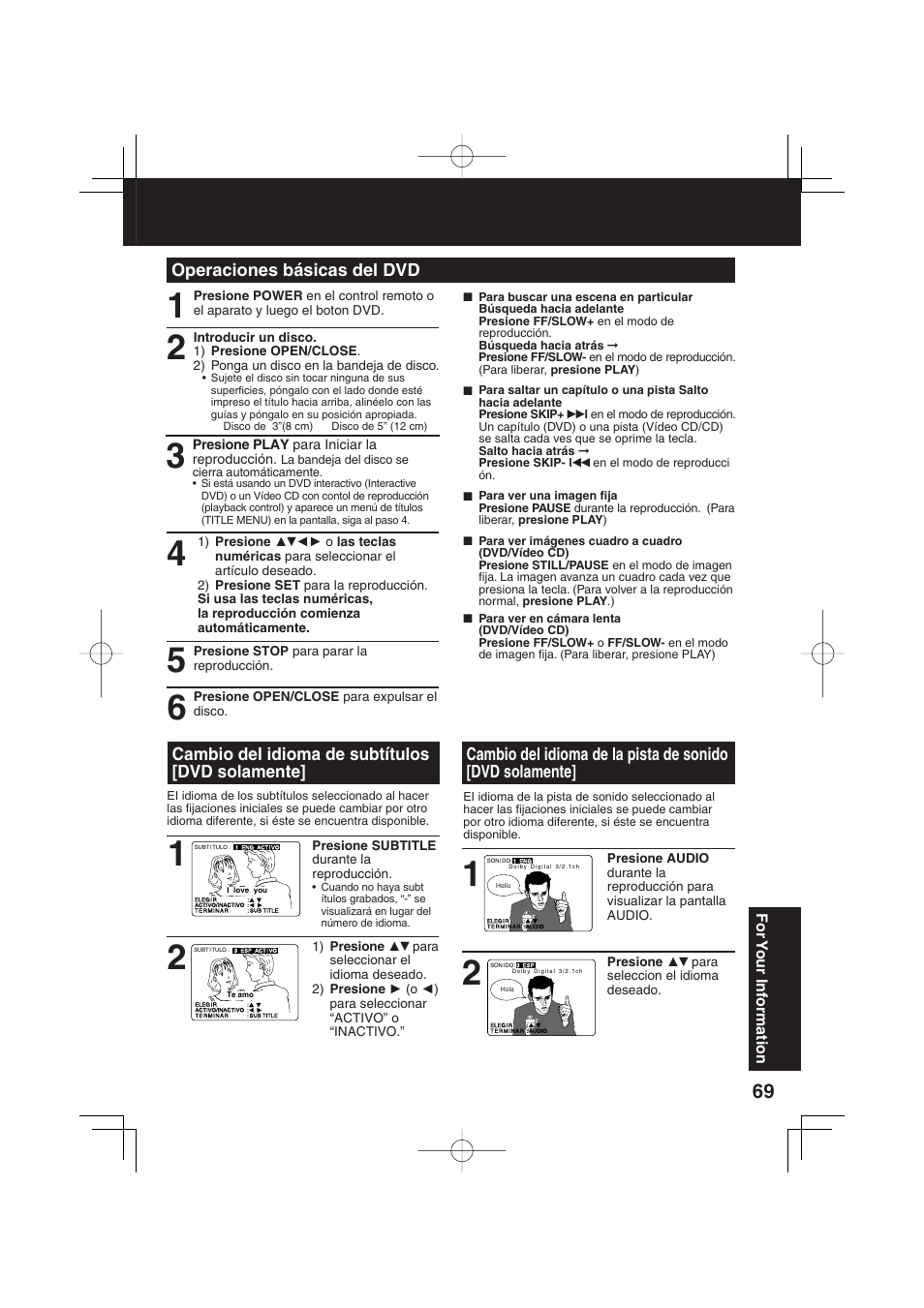 Operaciones básicas del dvd, Cambio del idioma de subtítulos [dvd solamente | Panasonic PV-DF2703 User Manual | Page 69 / 80