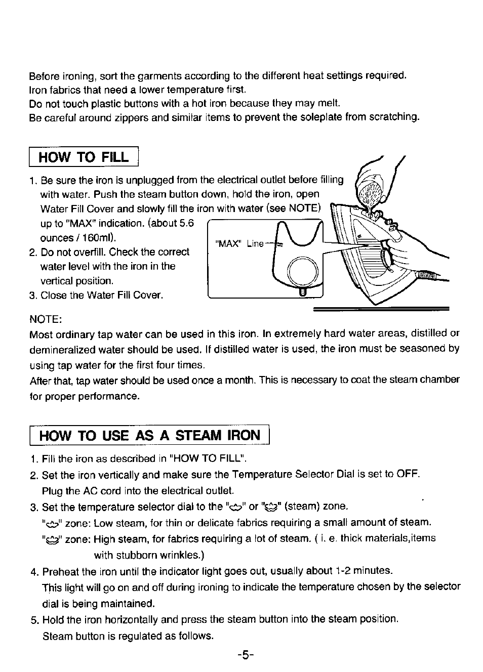 How to fill, How to use as a steam iron | Panasonic NI-350S User Manual | Page 5 / 10