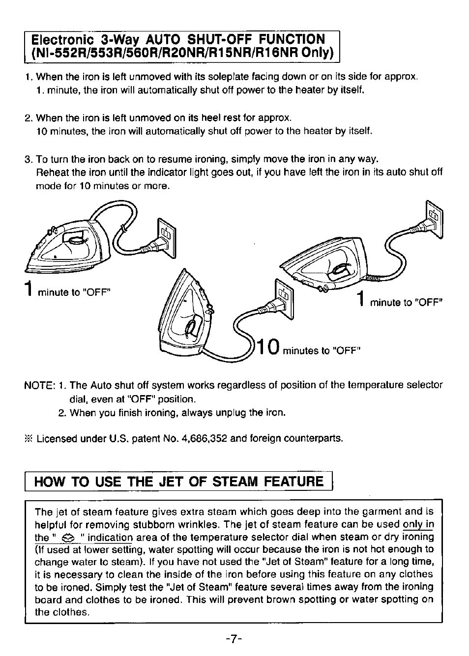 How to use the jet of steam feature | Panasonic NI-350S User Manual | Page 7 / 10