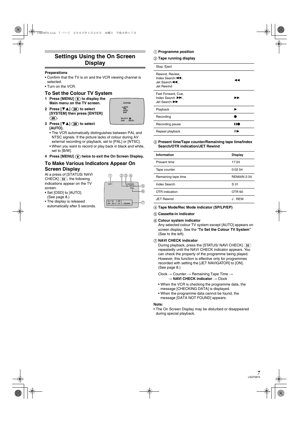 Settings using the on screen display | Panasonic NV-MV22GN User Manual | Page 7 / 20