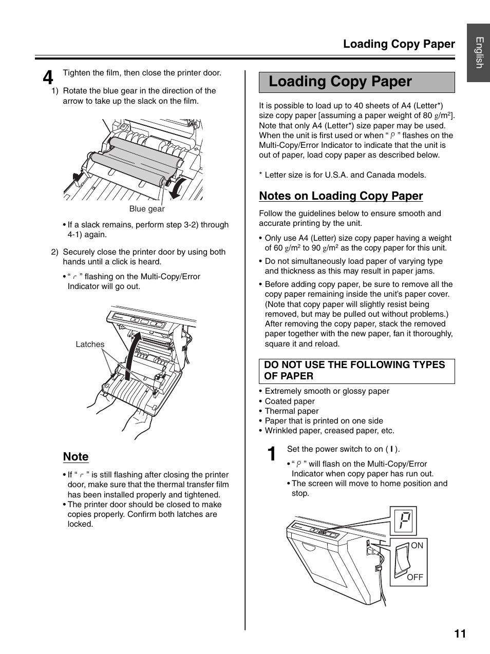 Loading copy paper, Loading copy paper 11 | Panasonic UB-5325 User Manual | Page 11 / 28