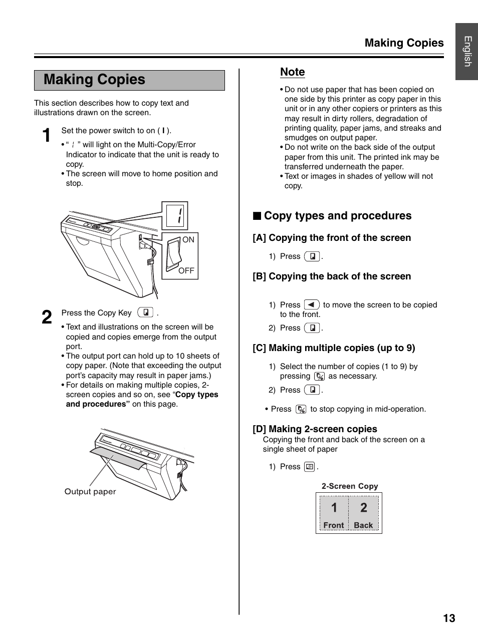 Making copies, Copy types and procedures, Making copies 13 | Panasonic UB-5325 User Manual | Page 13 / 28