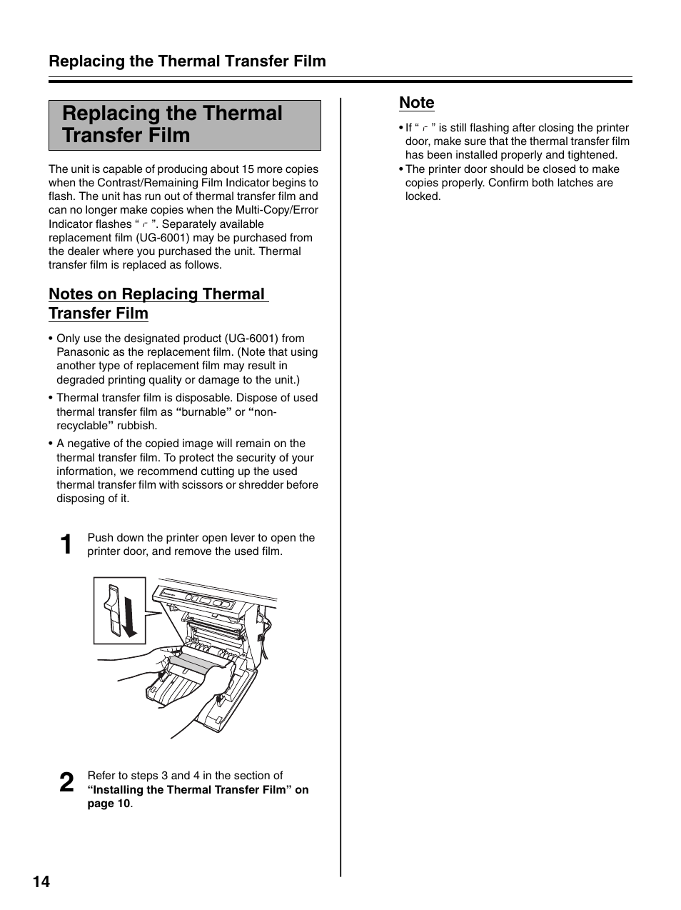 Replacing the thermal transfer film | Panasonic UB-5325 User Manual | Page 14 / 28